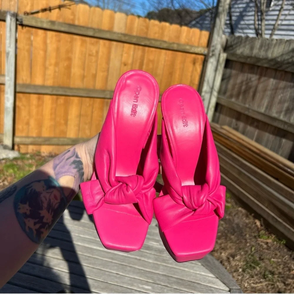 Open Edit Kaia Knot Platform Sandals in pink‎ rouge size 7 spring summer preppy
